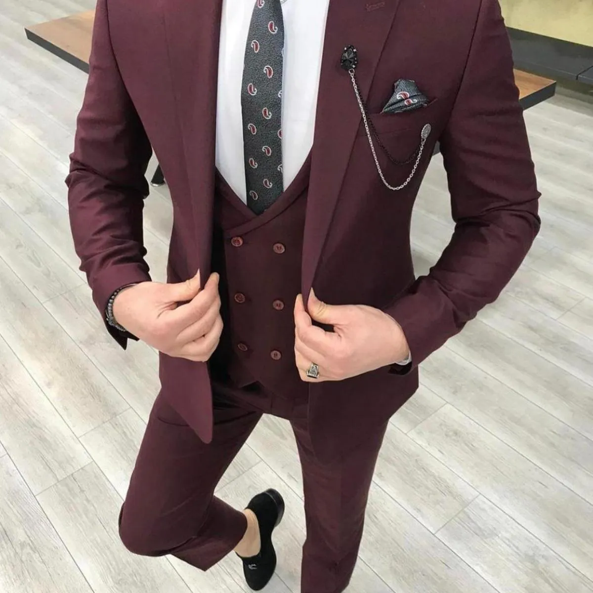 2022nuovo arrivo 3 pezzi abiti da uomo slim fit con visiera risvolto one button smoking da sposa prom best man blazer (giacca +