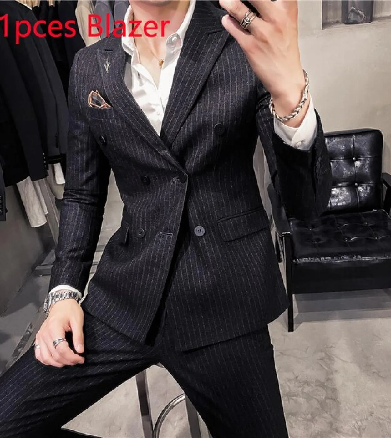 25 Pces Colors Blazer S 7xl New Wedding Dress Formal Business Slim Giacca da uomo Blazer scozzese a righe tinta unita 1 P