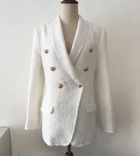 Alta qualità più recente moda 2023 Designer Blazer Womens collo a scialle doppio petto leone bottoni nappa giacca di tweed O