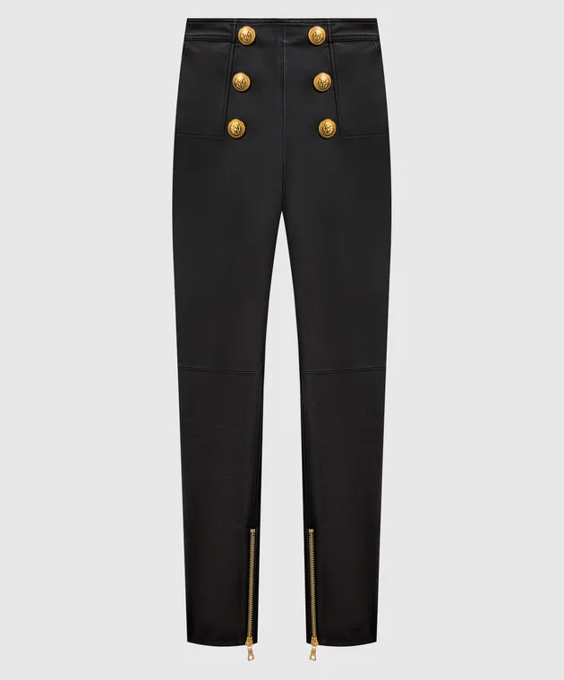 Balmain Pantaloni di pelle nera YF1QD006LB63