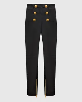 Balmain Pantaloni di pelle nera YF1QD006LB63