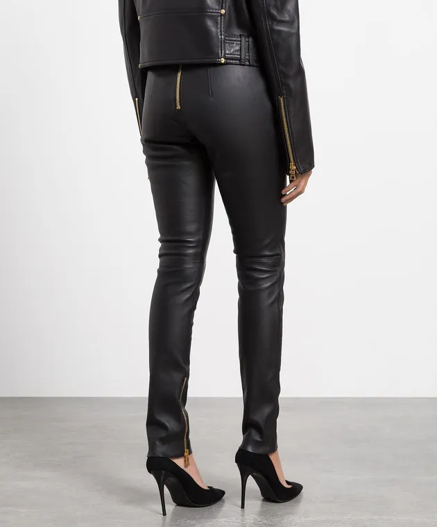 Balmain Pantaloni di pelle nera YF1QD006LB63