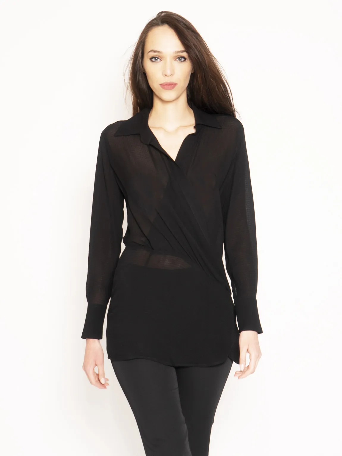 Blusa Asimmetrica Incrociata Nero