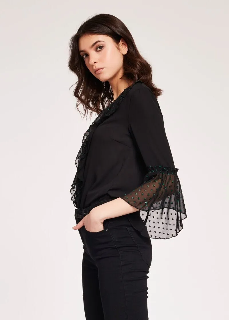 Blusa con rouche in plumetis