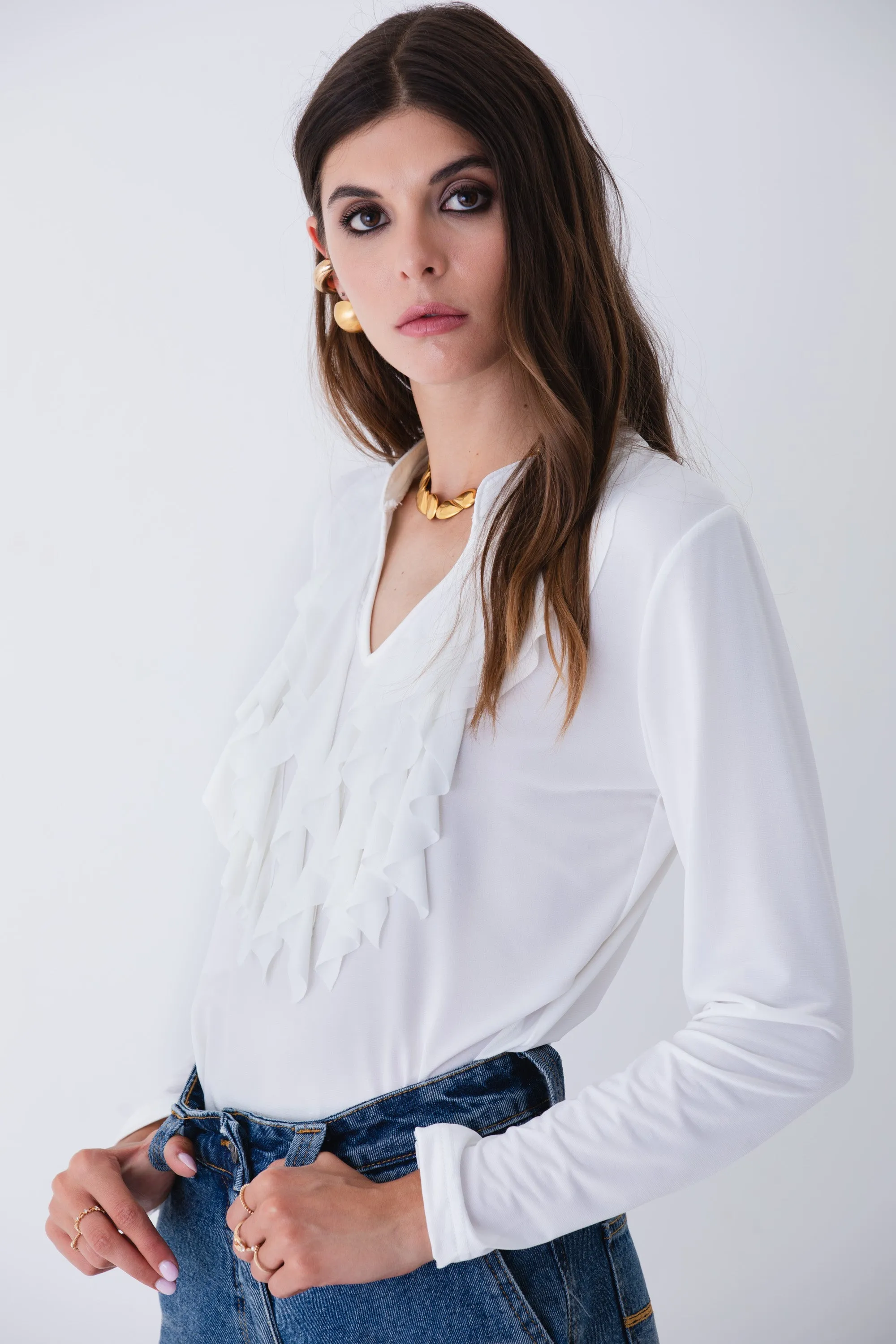 Blusa con rouches in jersey elasticizzato - FW25