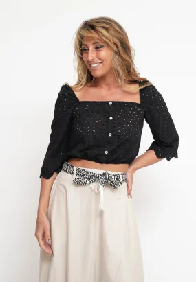 Blusa Sangallo 100% Co - Nero