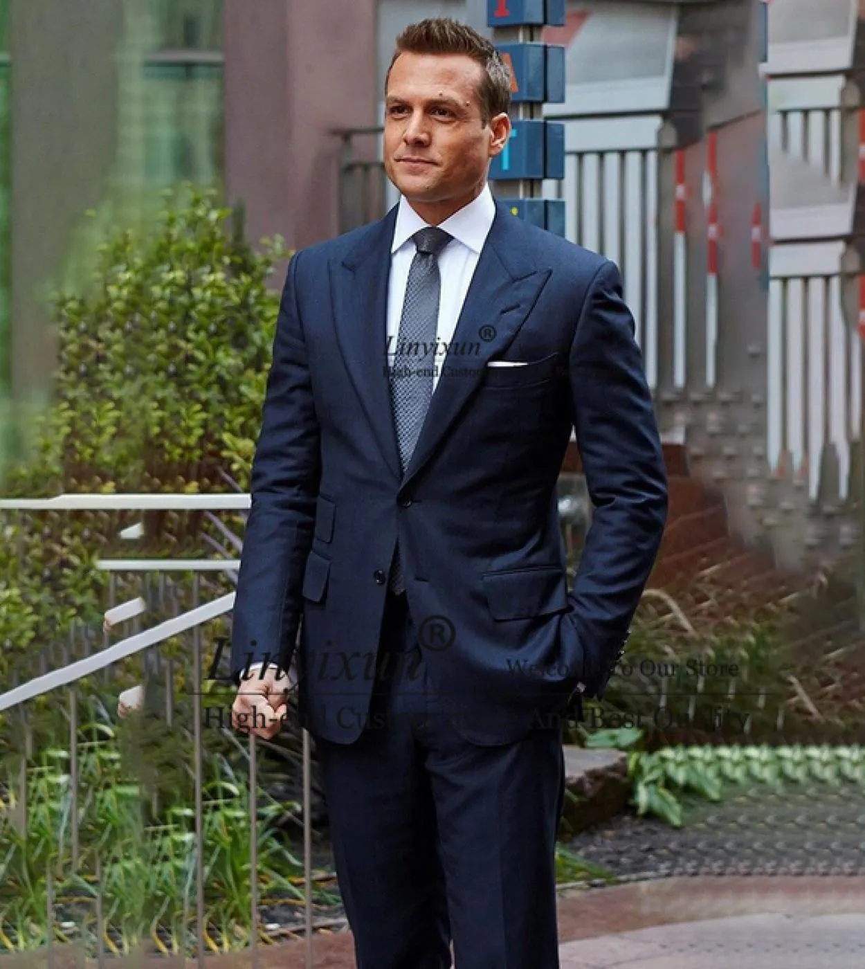 Classico Blu Navy Quotidiano Abiti da Uomo Risvolto a Picco Formale Business Blazer Matrimonio Sposo Smoking 2 Pezzi Giacca Pant