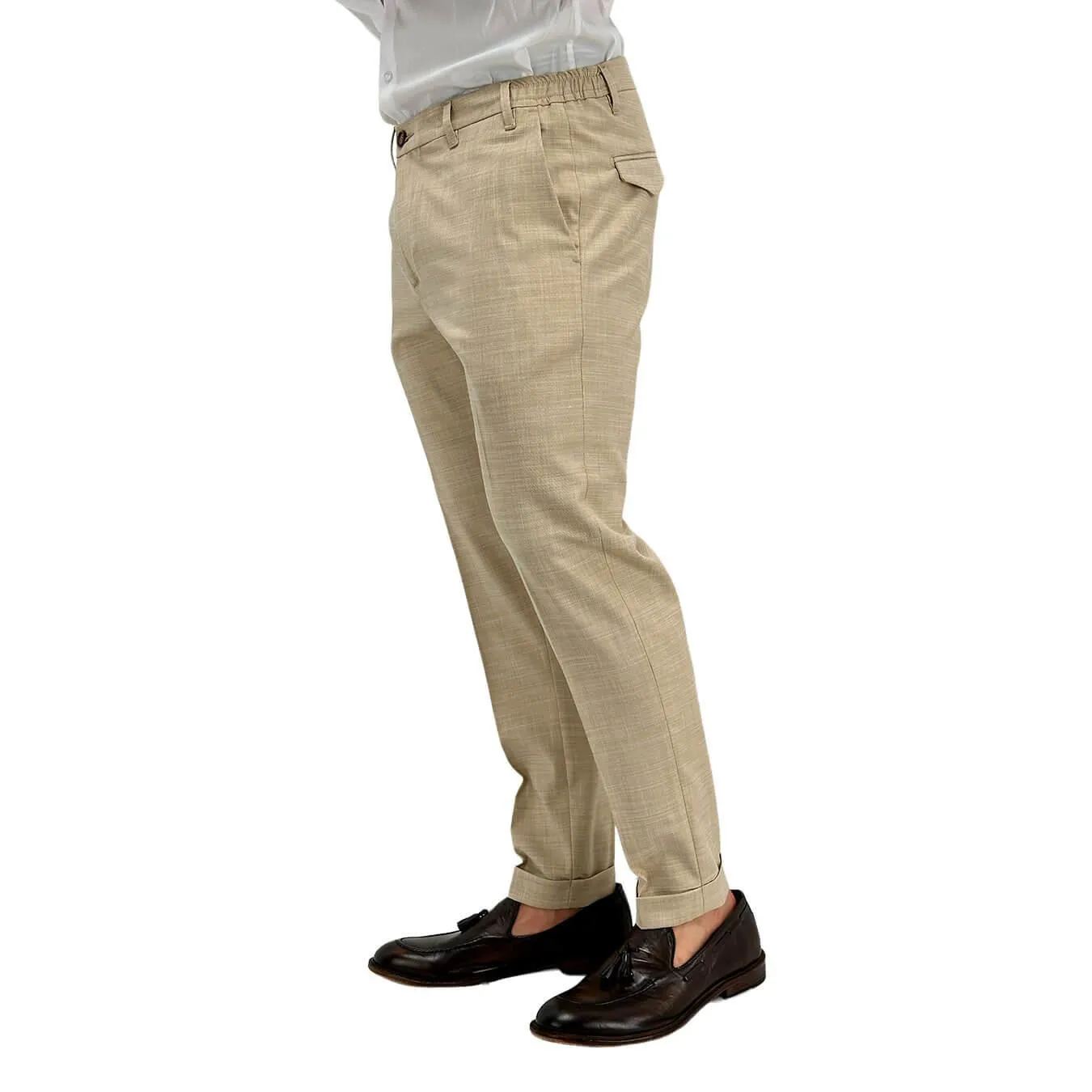 Edd Pantaloni Uomo, Modello Sarace, Gessato, Tessuto Misto, Beige