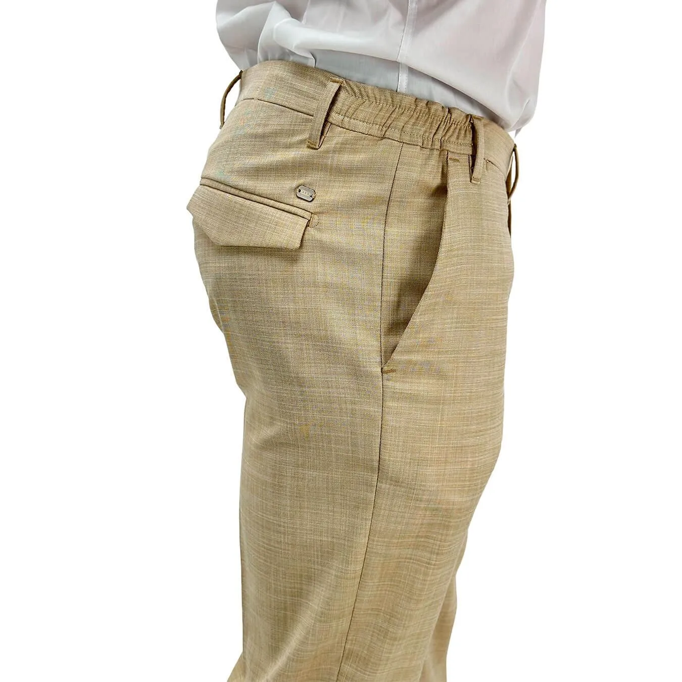 Edd Pantaloni Uomo, Modello Sarace, Gessato, Tessuto Misto, Beige