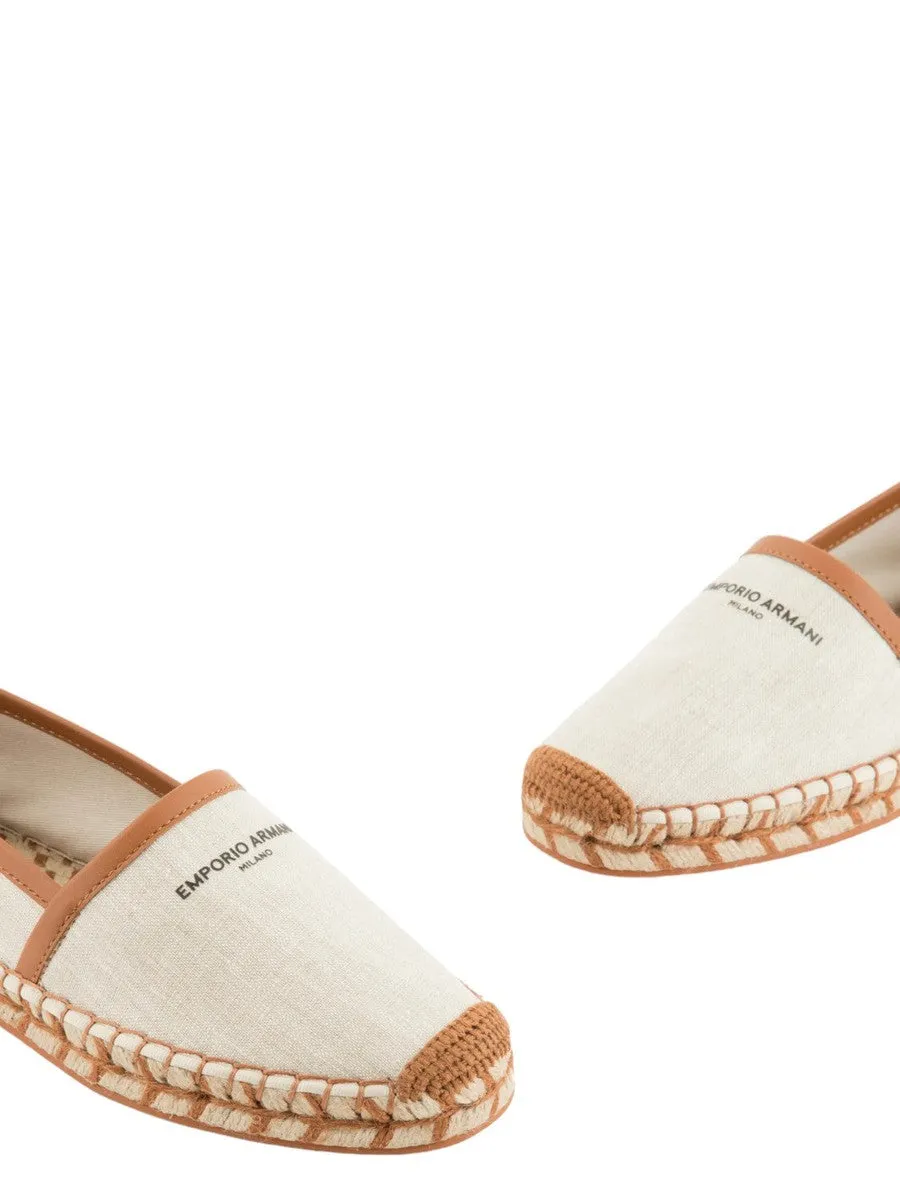 Espadrillas in lino con profili in cuoio