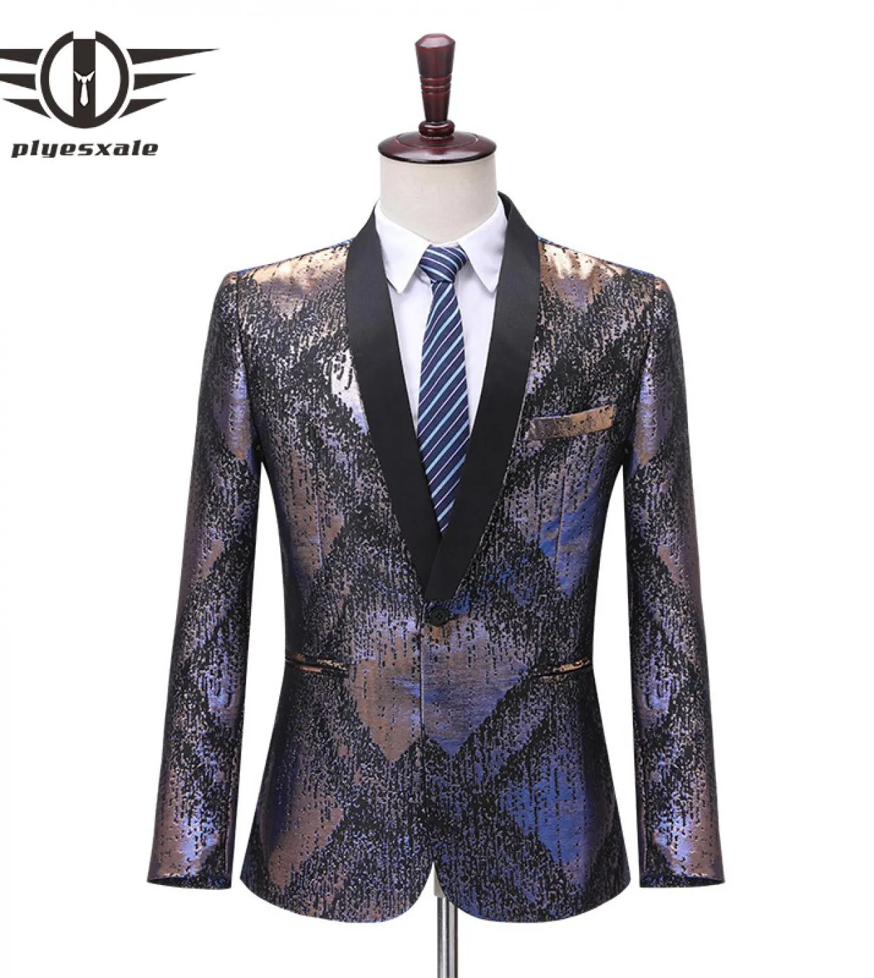 Giacca da uomo fantasia con collo a scialle Giacca da uomo fantasia motivo geometrico colorato Blazer jacquard da uomo Party Pro