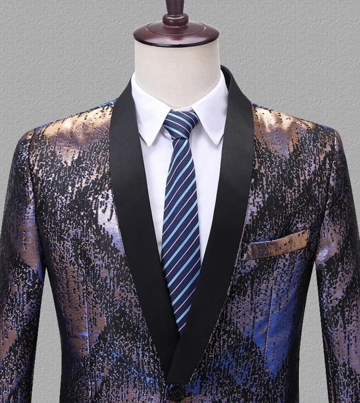 Giacca da uomo fantasia con collo a scialle Giacca da uomo fantasia motivo geometrico colorato Blazer jacquard da uomo Party Pro