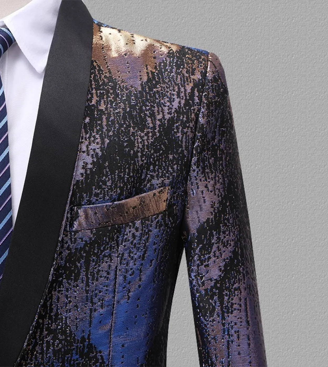 Giacca da uomo fantasia con collo a scialle Giacca da uomo fantasia motivo geometrico colorato Blazer jacquard da uomo Party Pro