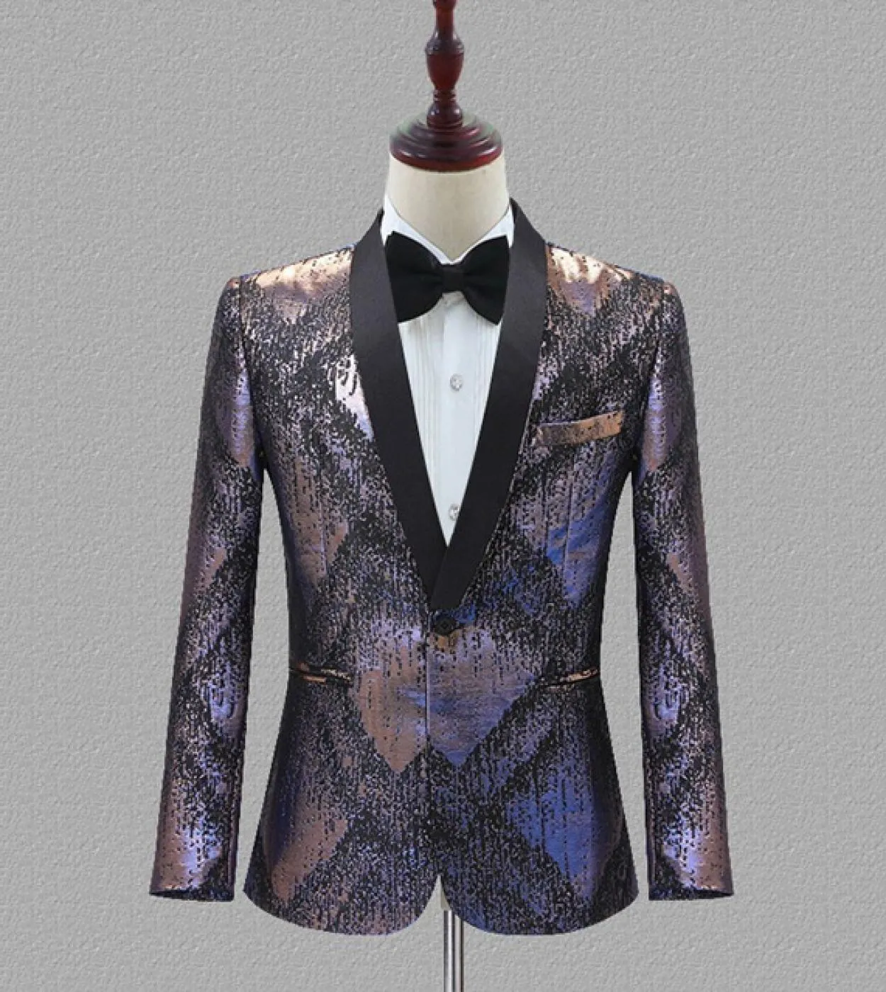 Giacca da uomo fantasia con collo a scialle Giacca da uomo fantasia motivo geometrico colorato Blazer jacquard da uomo Party Pro