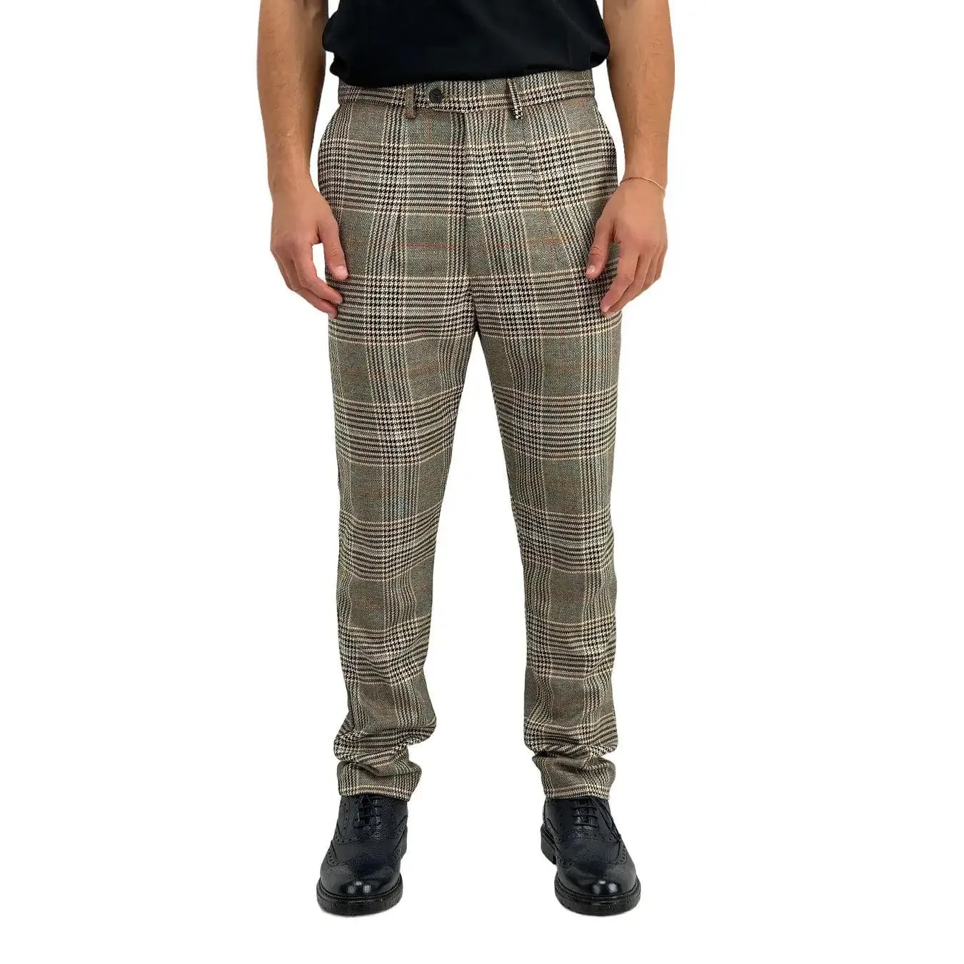 Imperial Pantaloni Uomo, Principe di Galles, Quadri, Tessuto Misto, Grigio