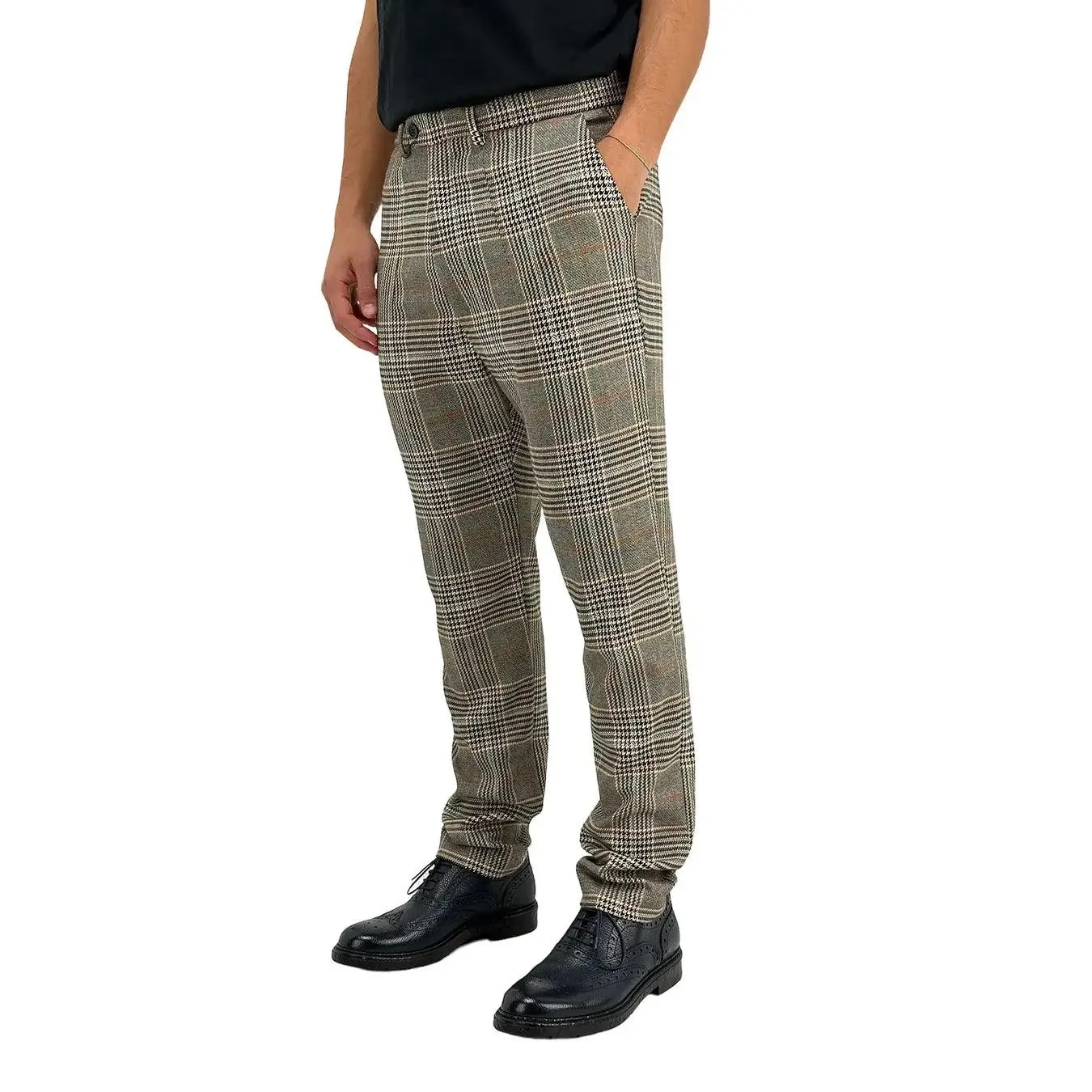 Imperial Pantaloni Uomo, Principe di Galles, Quadri, Tessuto Misto, Grigio