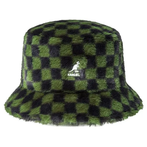 Kangol Faux Fur Bucket Olive Check - Cappello Multicolore    