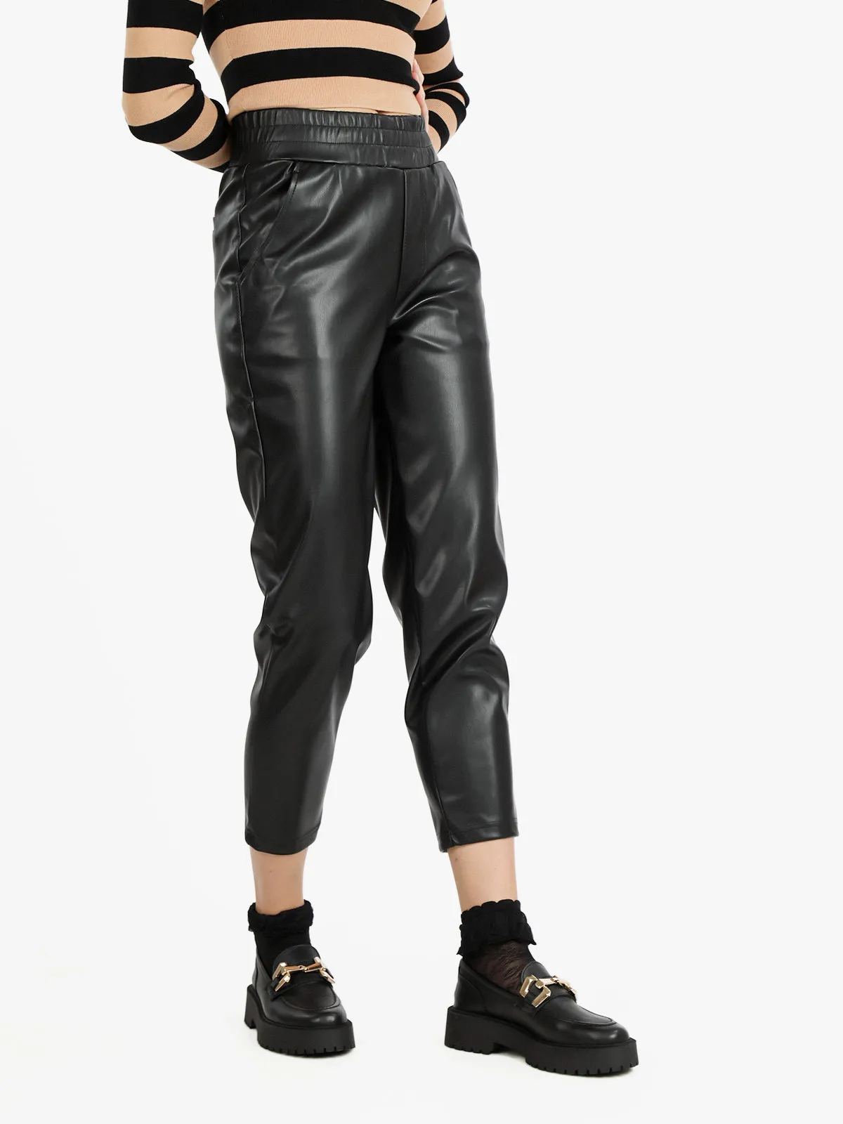 Louise Doro Pantalon femme taille haute effet cuir