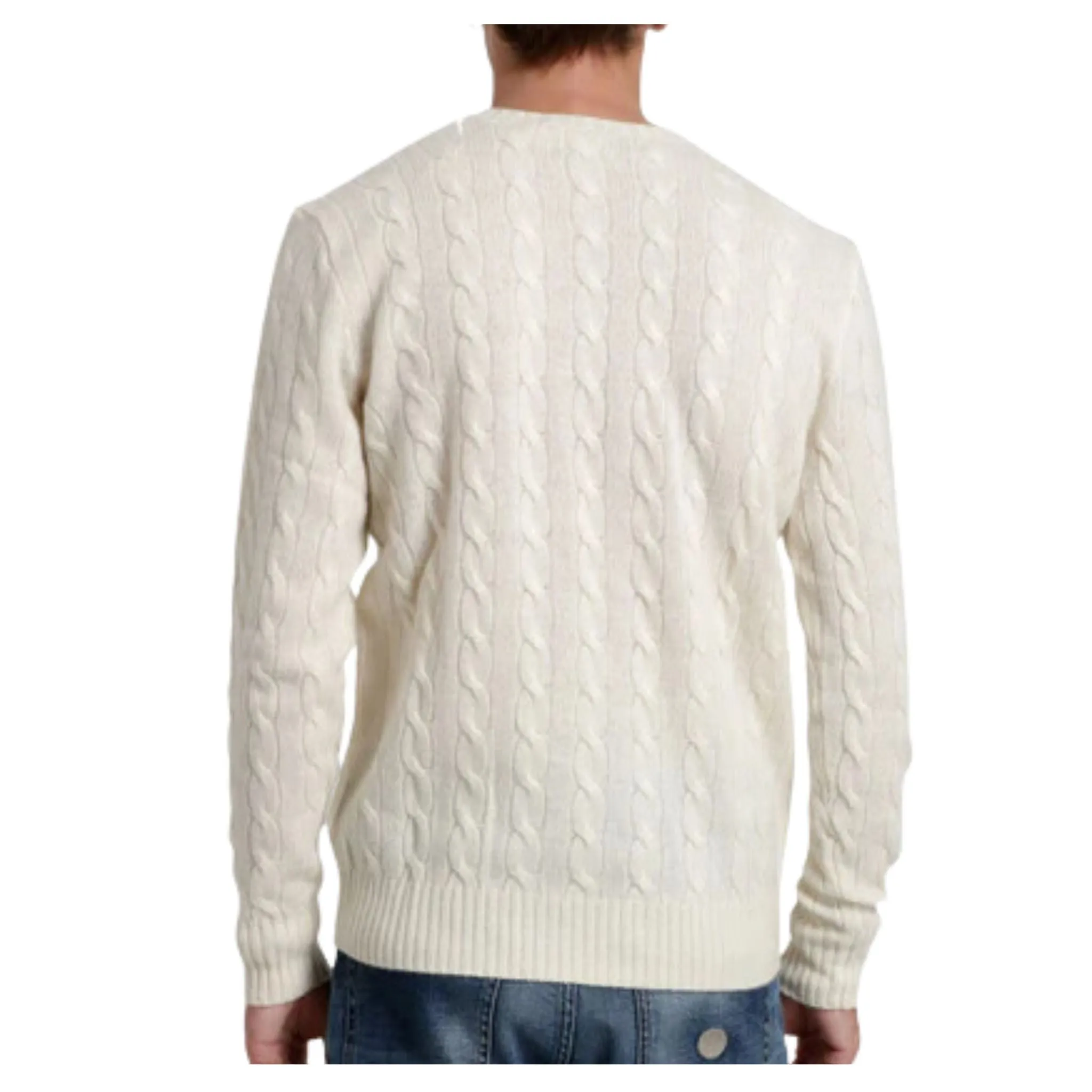 Maglia a trecce in lana e cashmere crema da uomo