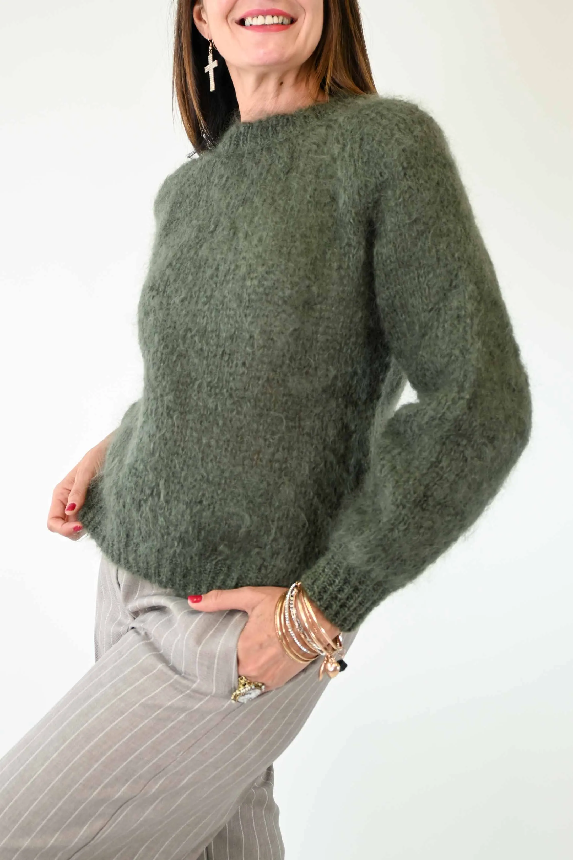 MAGLIA GIROCOLLO IN MOHAIR COLOR MILITARE