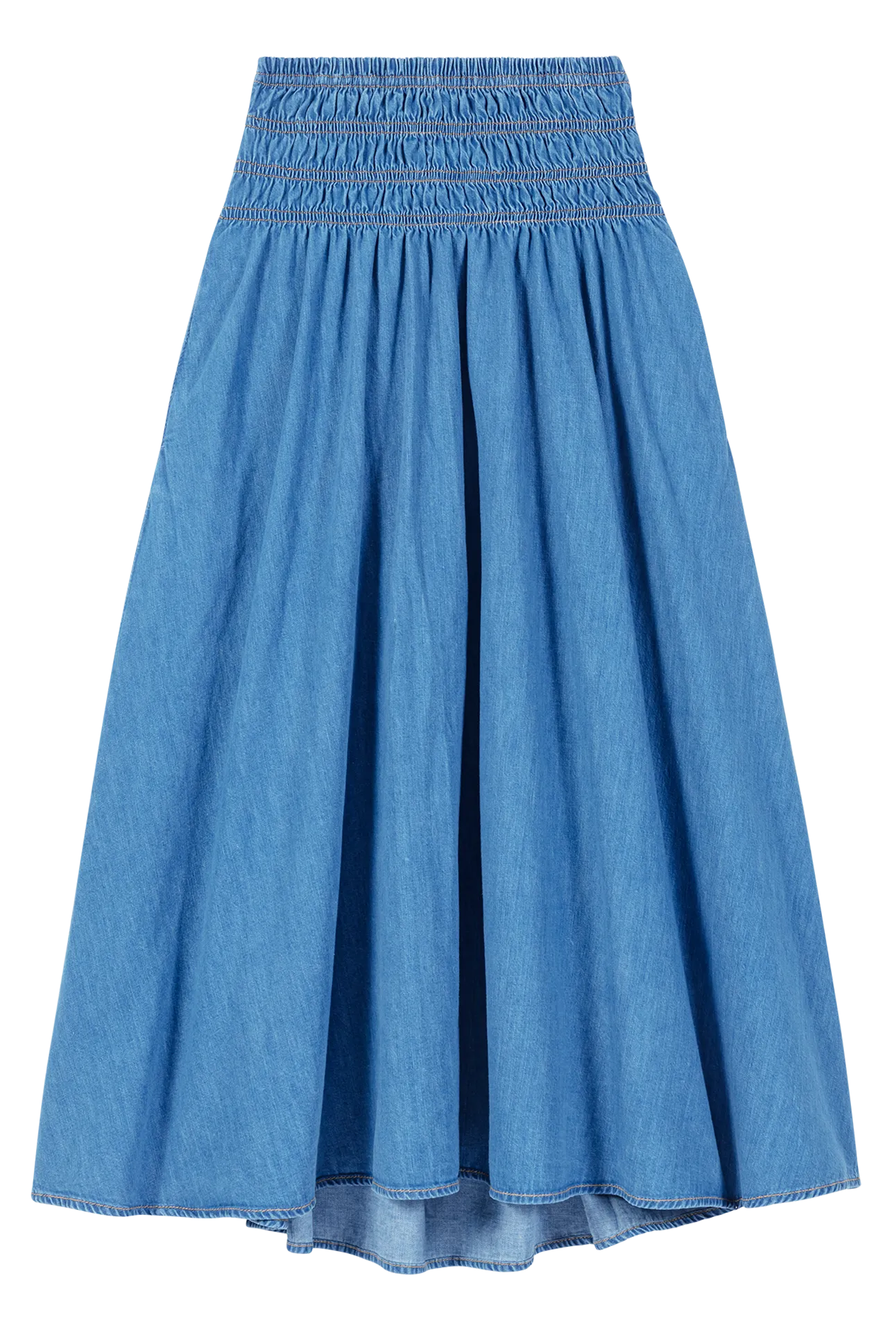  MAJE   Gonna lunga svasata in denim di cotone | Blu