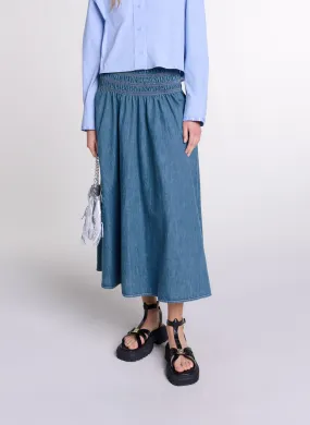  MAJE   Gonna lunga svasata in denim di cotone | Blu