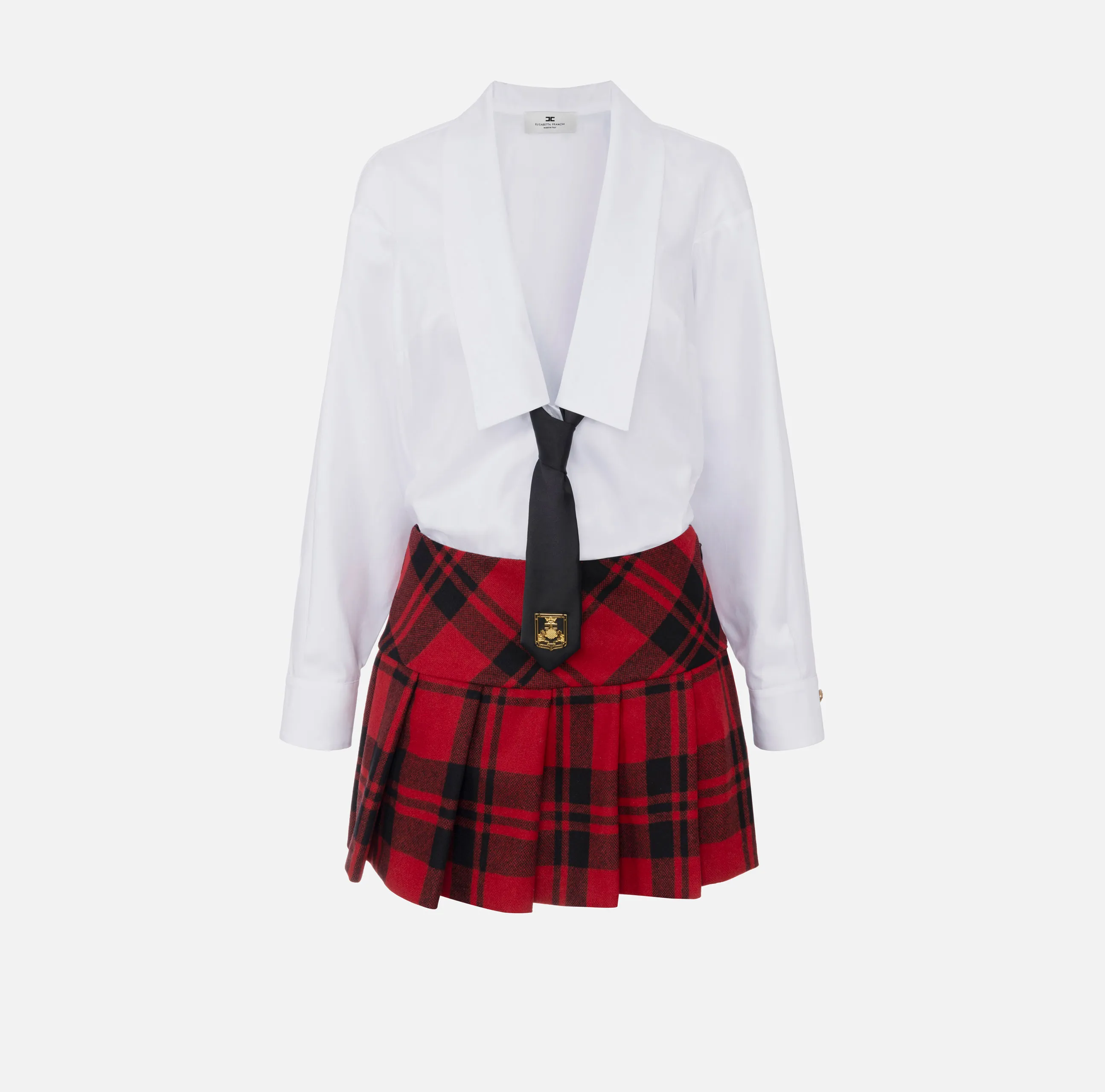 Miniabito a camicia in popeline e gonna in tartan