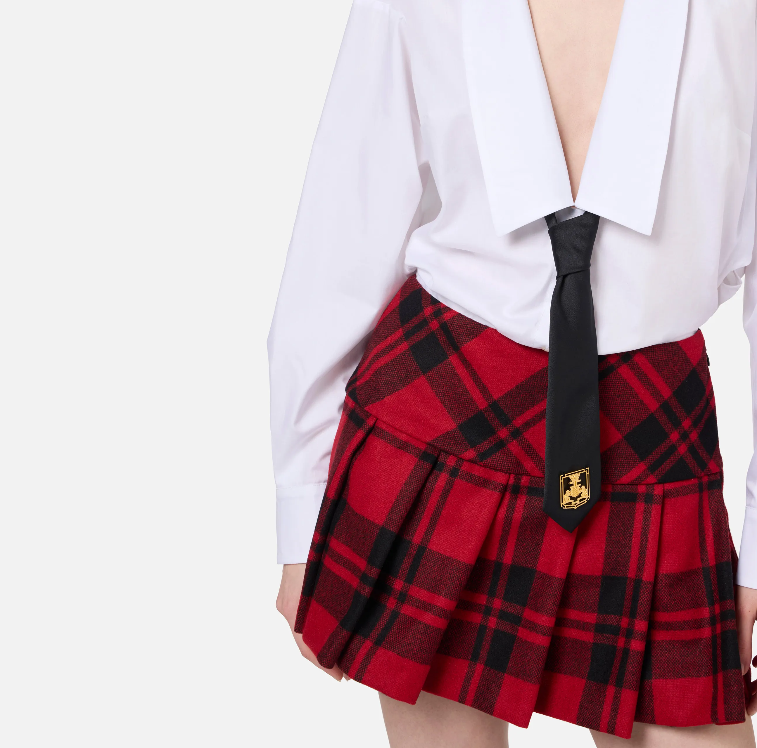 Miniabito a camicia in popeline e gonna in tartan