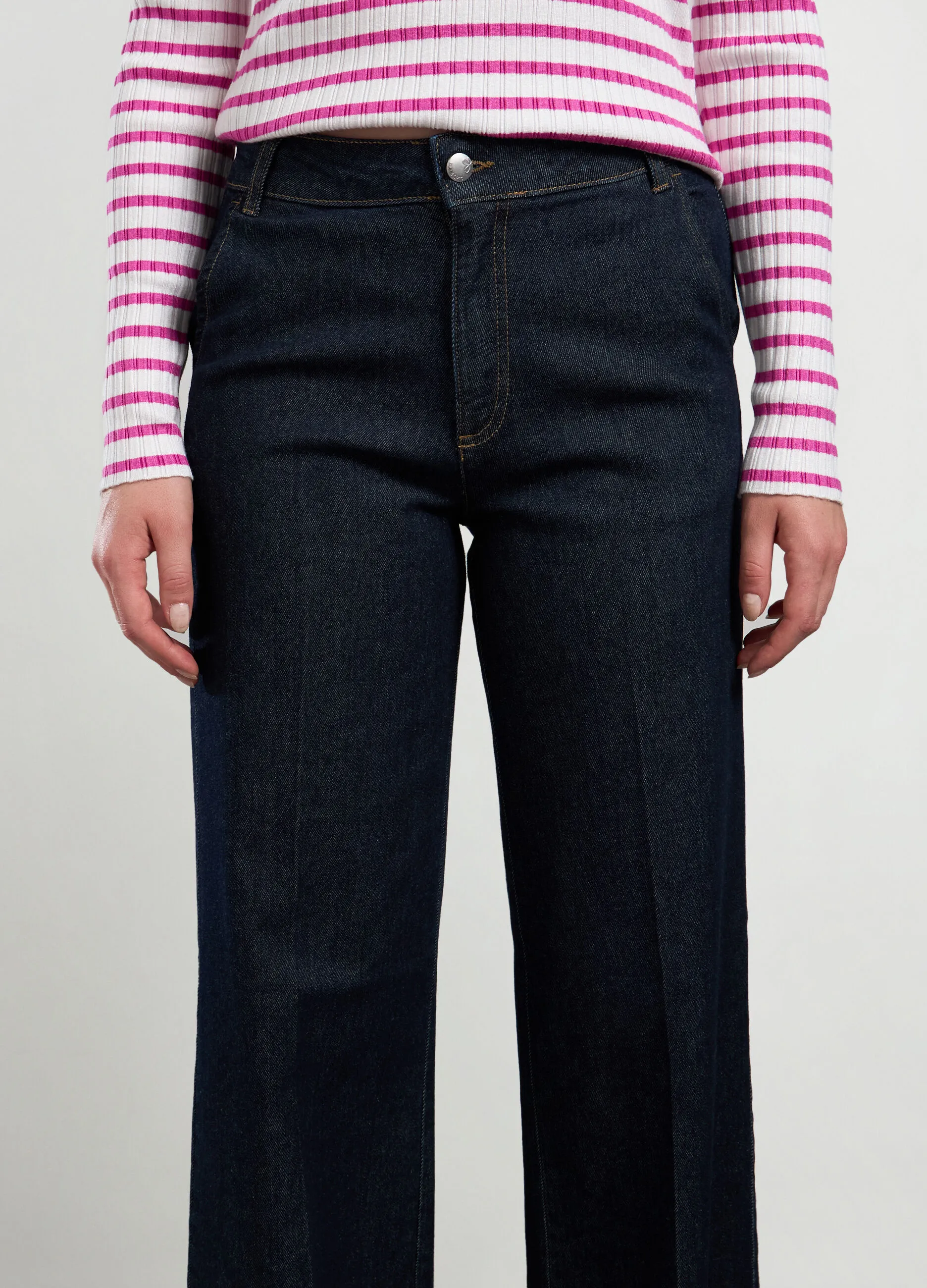 NICE & CHIC  Pantaloni in denim di cotone stretch wide leg donna