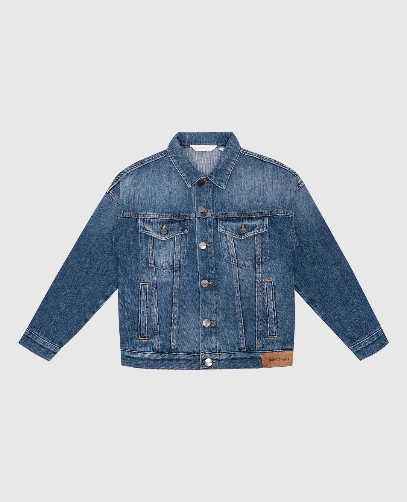 Palm Angels Giubbotto in denim blu da bambino con stampa logo PGYE002F23DEN001812