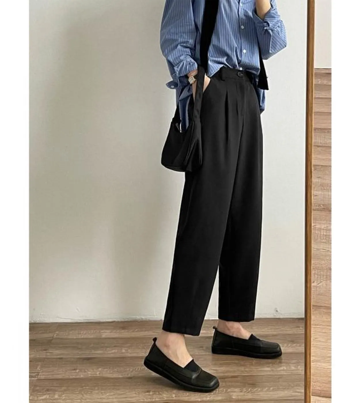 Pantaloni alla caviglia allentati a vita alta da donna nuove di moda primavera autunno tutti abbinati Olpants dritti neri casual