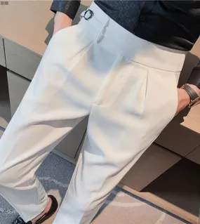 Pantaloni da uomo a vita alta Pantaloni da uomo stile britannico Abbigliamento formale da lavoro Pantaloni da ufficio casual sli