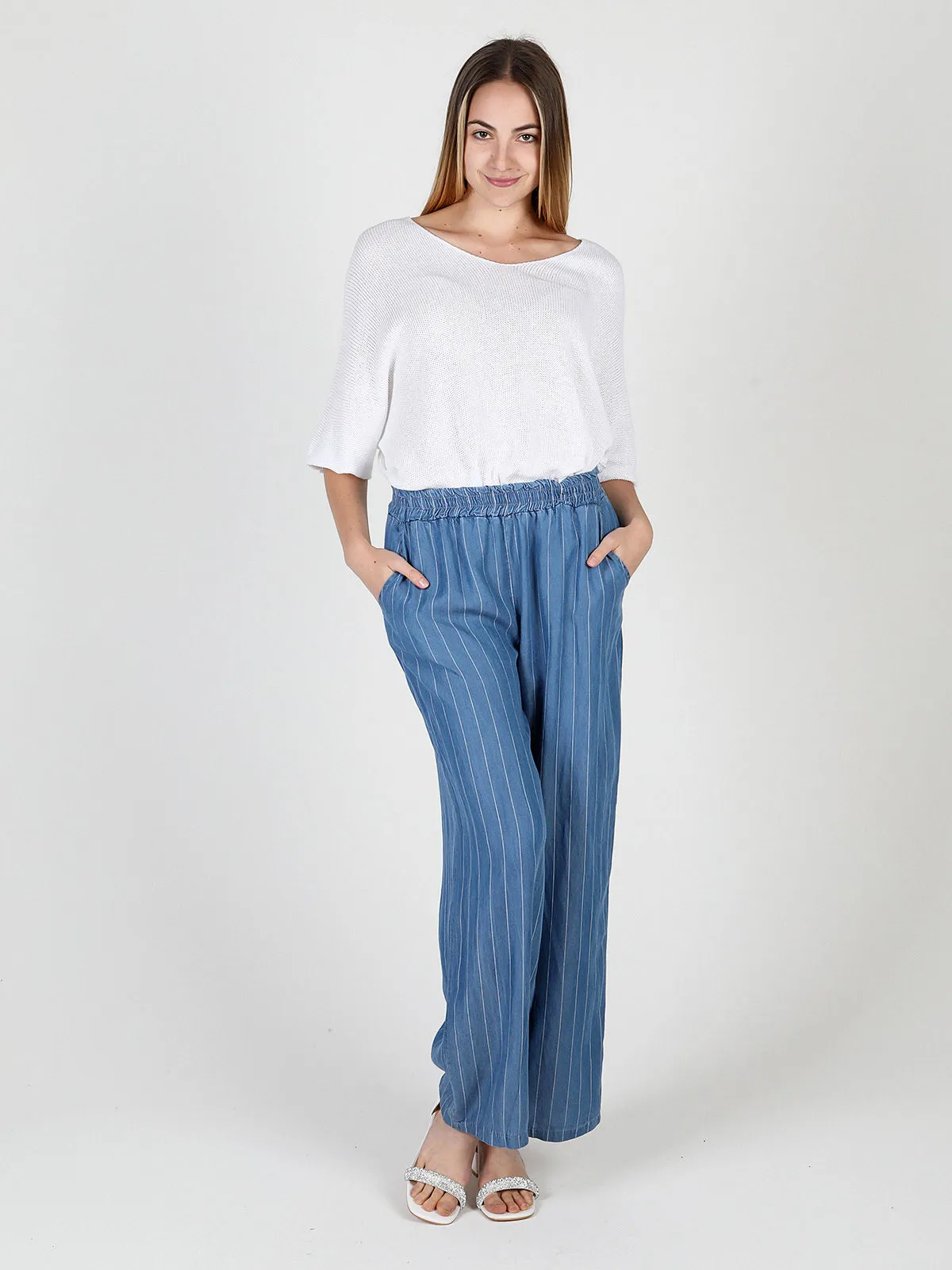 Solada Pantalon femme large effet denim