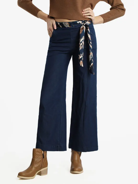 Solada Pantalon femme large en coton effet denim