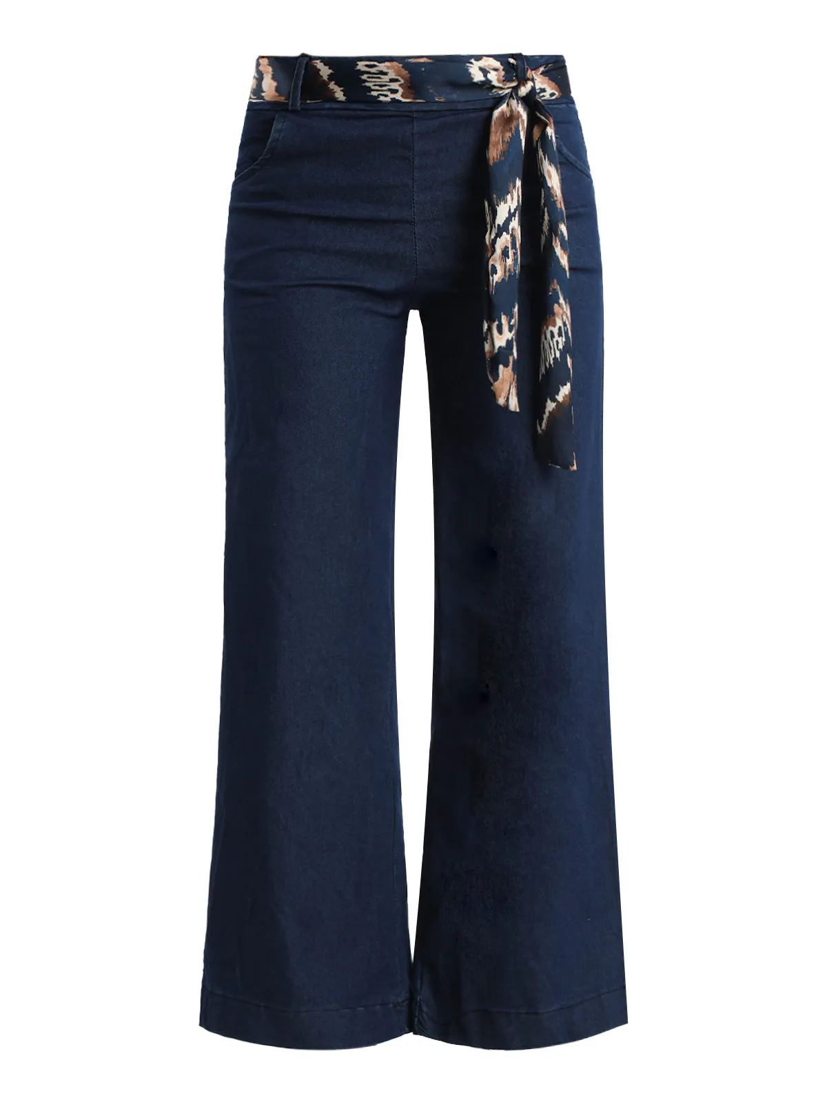 Solada Pantalon femme large en coton effet denim