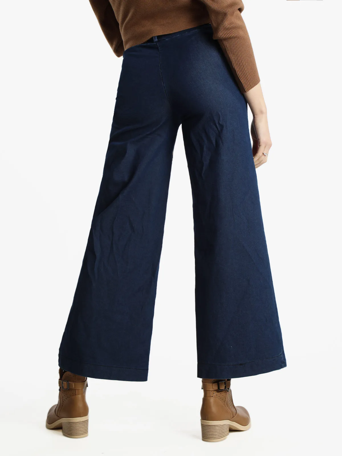 Solada Pantalon femme large en coton effet denim