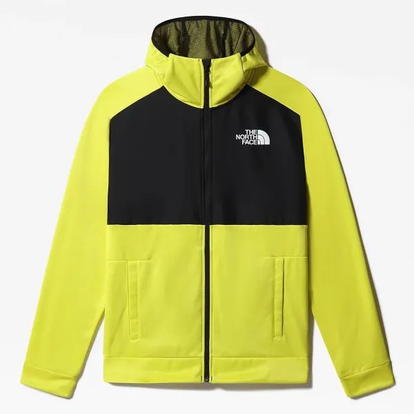 THE NORTH FACE M MOUNTAIN ATHLETIC FZ FLEECE Acid yellow/ Tnf Black pile con cerniera integrale e cappuccio da uomo