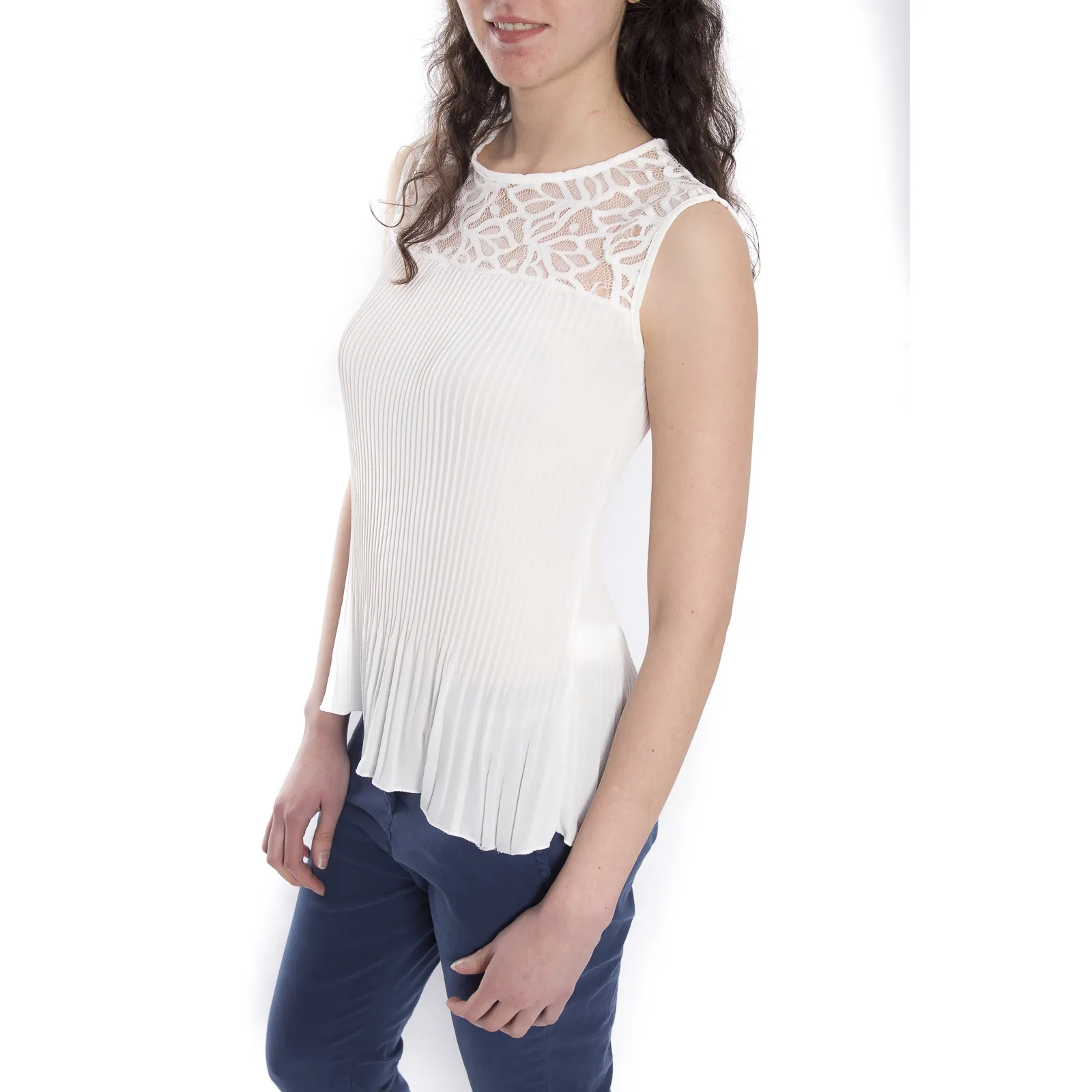 Top / Blusa DONNA con plissé e pizzo BIANCO Art. 14656