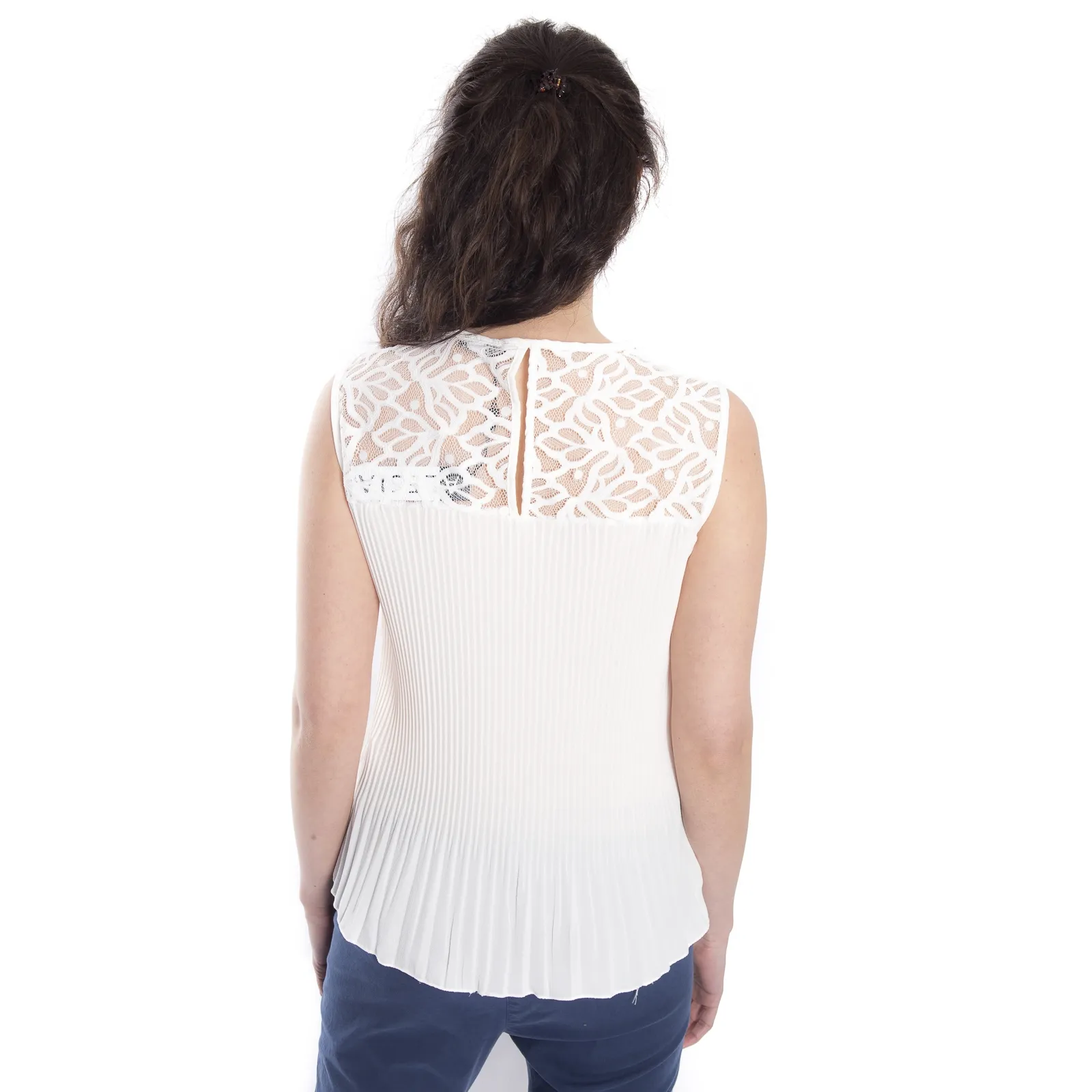 Top / Blusa DONNA con plissé e pizzo BIANCO Art. 14656