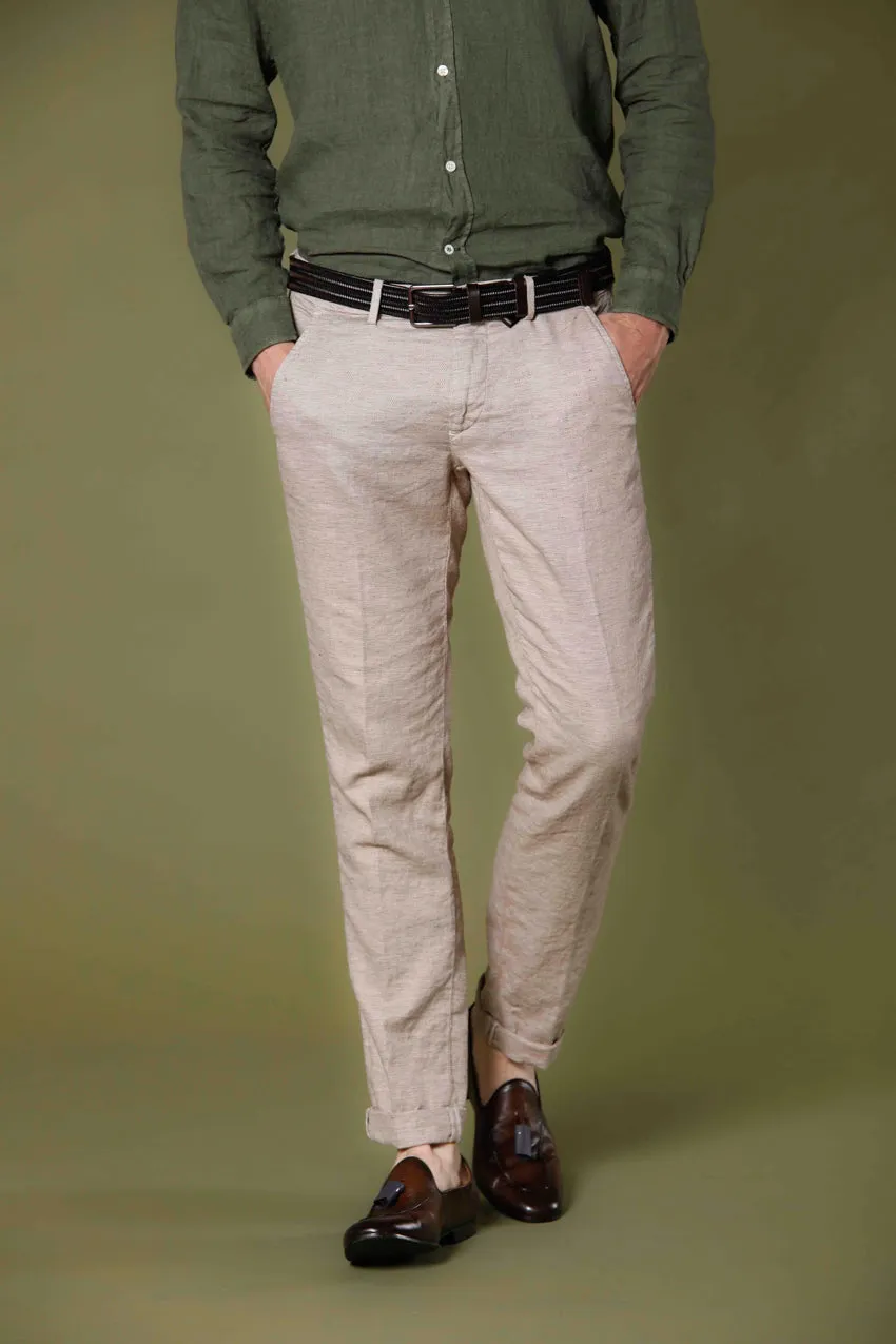 Torino Style pantalon chino homme en lin et coton avec motif il de perdrix slim