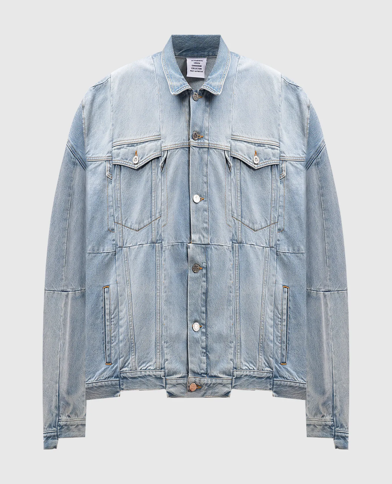 Vetements Giubbotto in denim blu con effetto invecchiato UA65JA833N