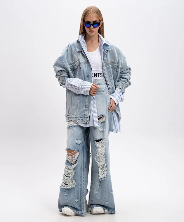 Vetements Giubbotto in denim blu con effetto invecchiato UA65JA833N