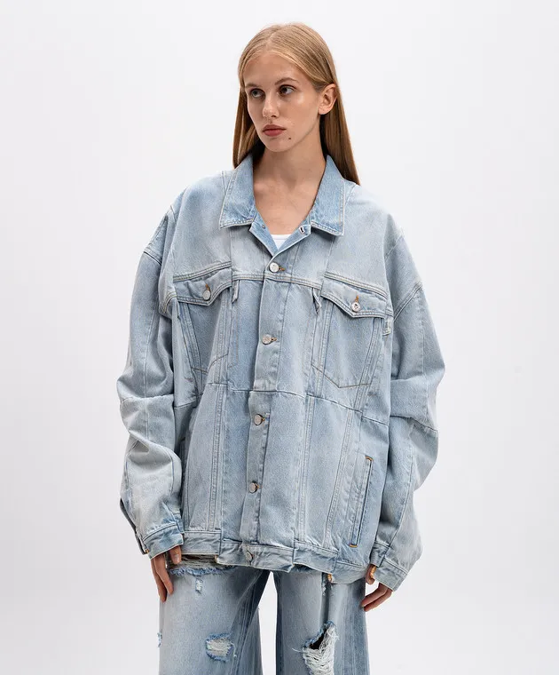 Vetements Giubbotto in denim blu con effetto invecchiato UA65JA833N