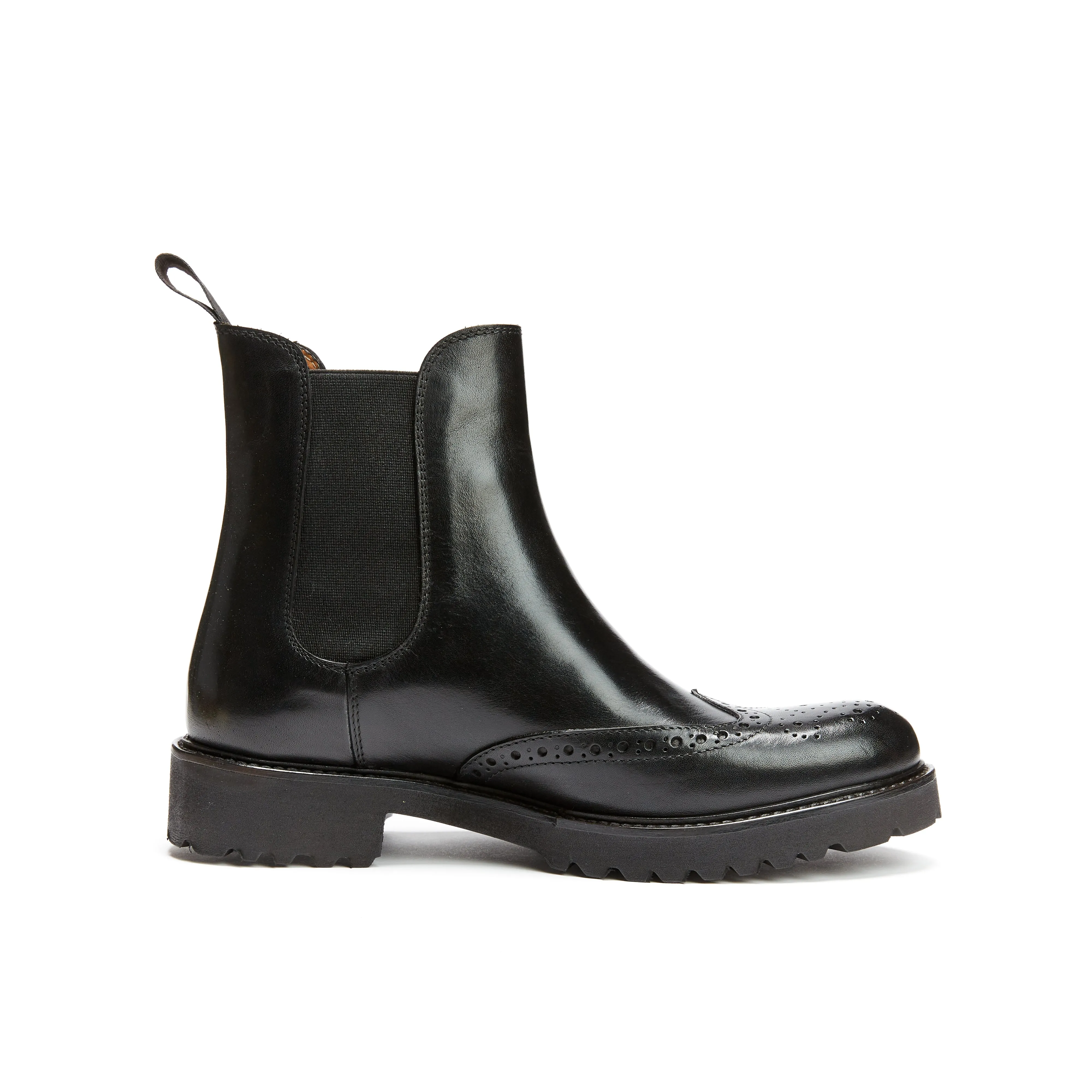 Wing tip chelsea boot black