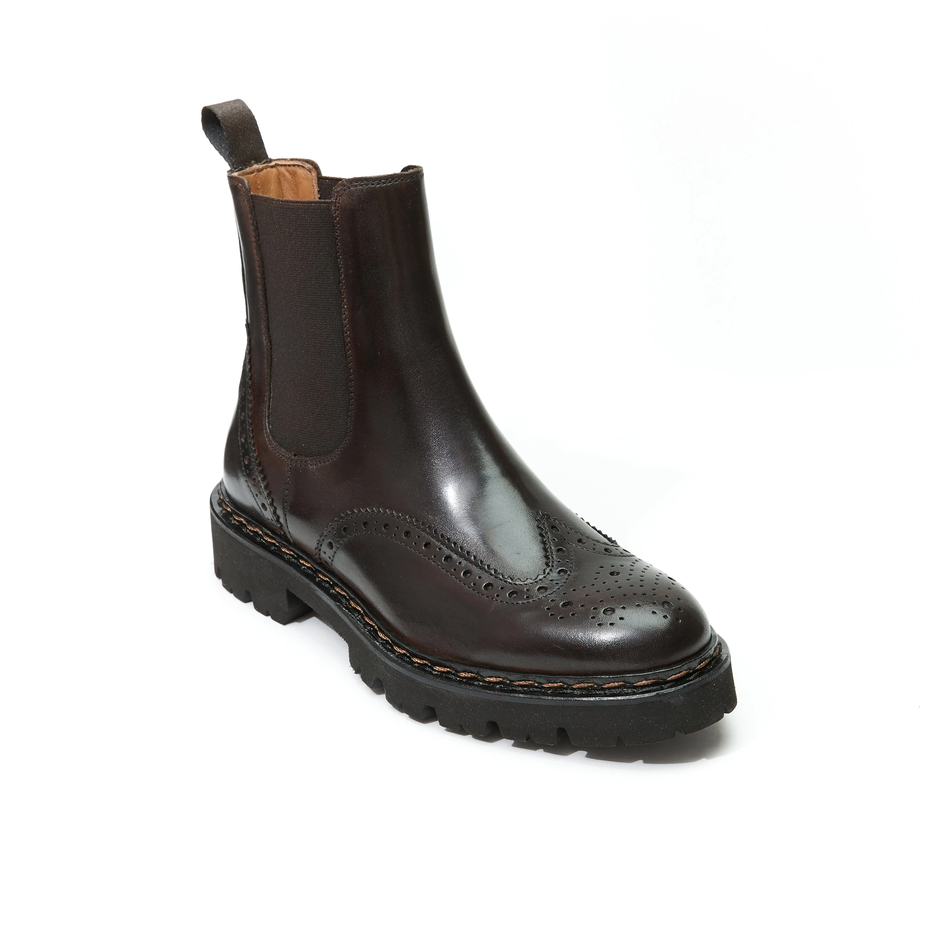 Wing tip chelsea boot dark brown