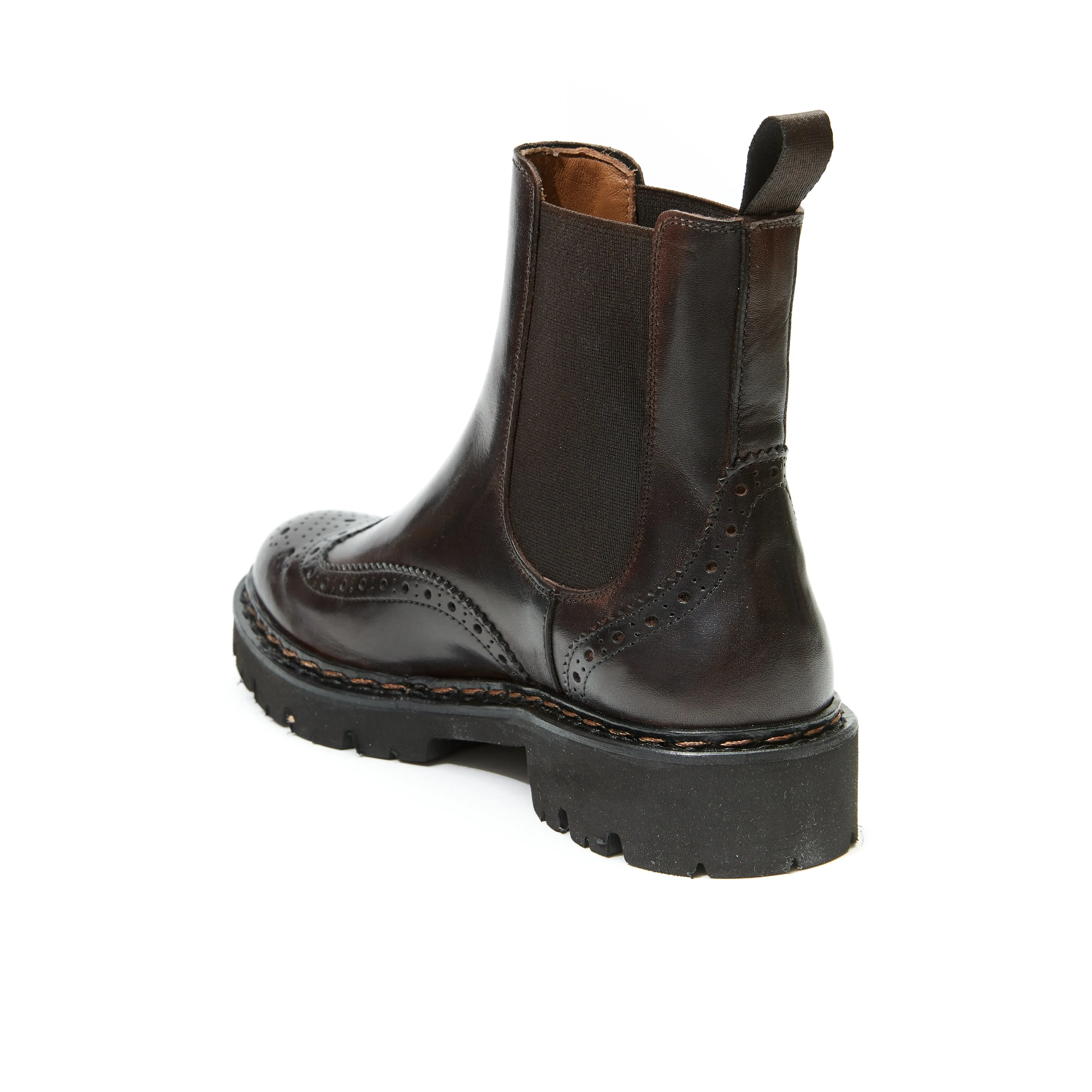 Wing tip chelsea boot dark brown